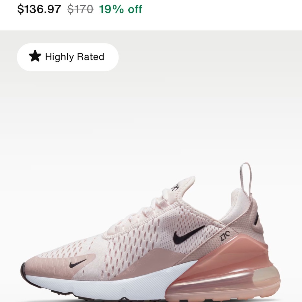 Nike Women's Pale Pink Air Max 270 Sneakers with Gum Accent